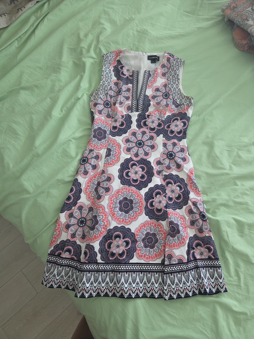 Liz Claiborne Coral and Navy Floral Fit & Flare Mini Dress